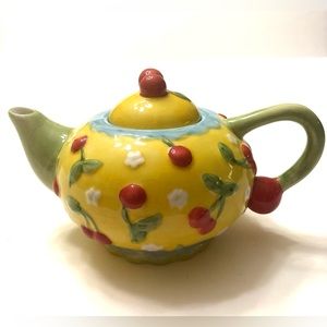 Cute Little Teapot Oneida Yellow with Red Cherries